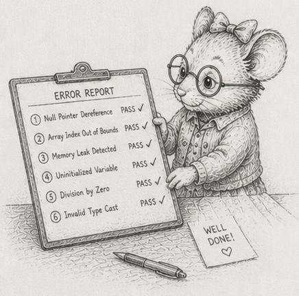 A mouse and a whole category of errors crossed out - failures the structure makes impossible to write.