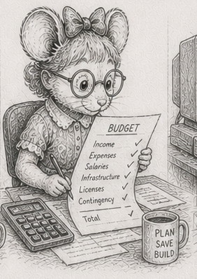 A mouse with a budget sheet and a contingency line - planning for the worst case.